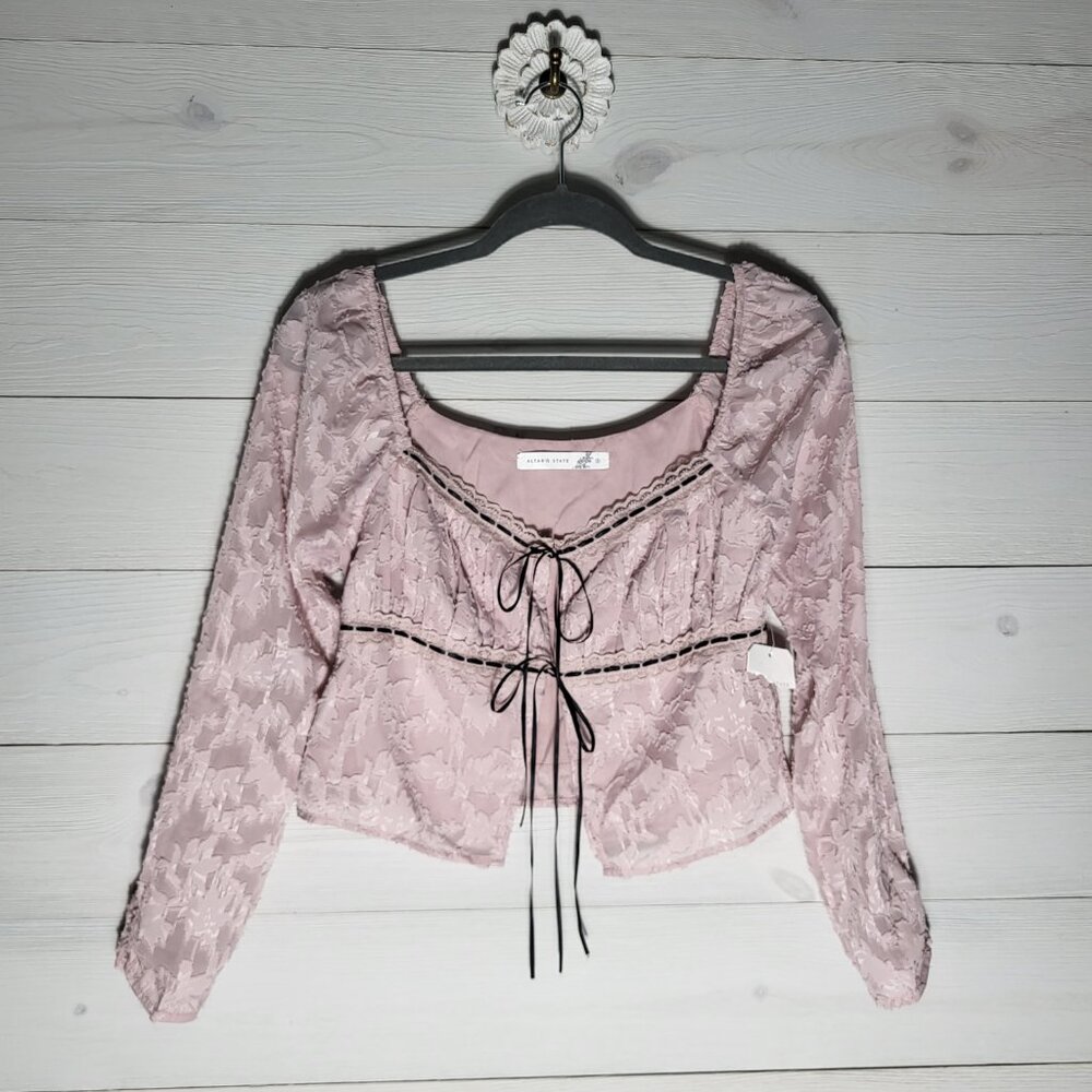 NWT Altar'd State Peasant Top Coquette  Lace Textured Sheer Milkmaid Fairy Core.